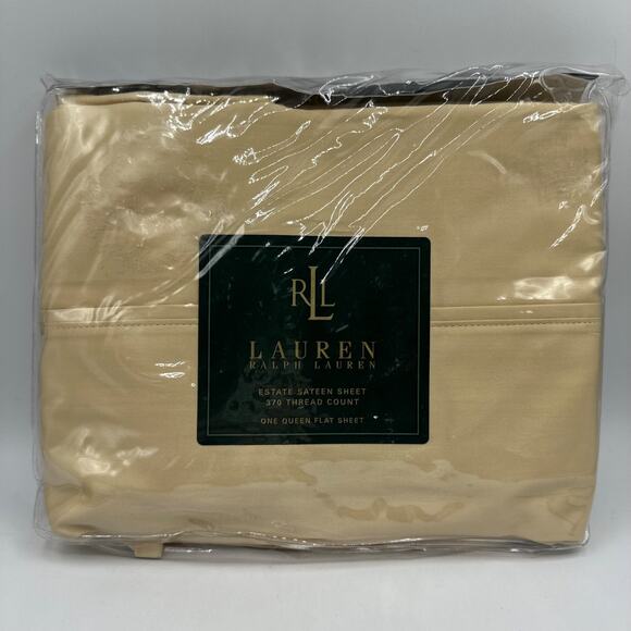Ralph Lauren Estate Sateen Flat Sheet Queen Tuilleries Yellow NIP 370 TC